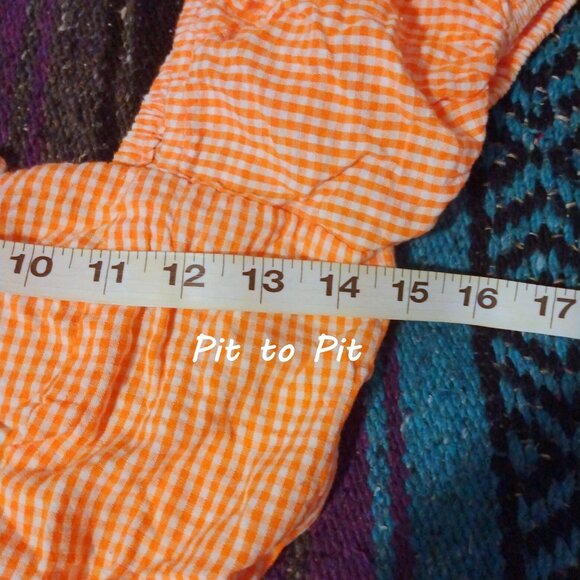 Sim & Sam Orange Gingham Peasant Crop Top S Milkmaid Cottagecore Lace-Up Back - Picture 8 of 8